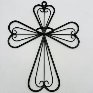 Vintage Metal Cross Votive Candleholder Wall Sconce Partylite Scroll 15" x 12"